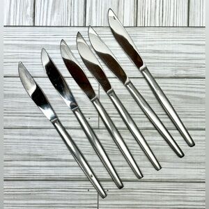 Vintage Satin Stainless  Flatware Knives Set Of 6 Unmarked Silver Tone